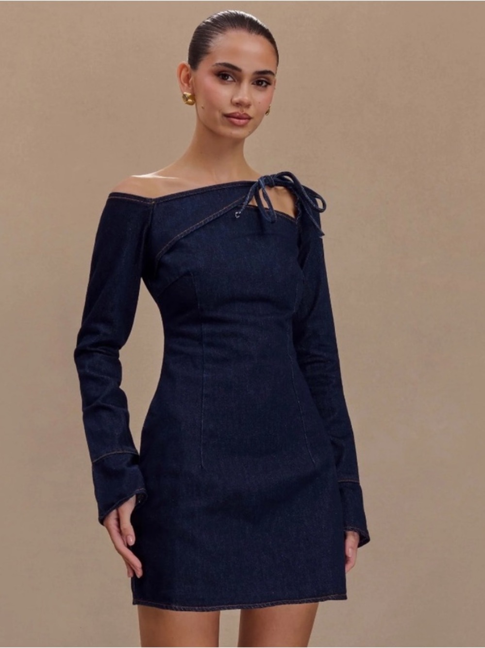 Meshki‎ || Cece Denim Mini Dress with Ties in Indigo Blue Navy Large NWT